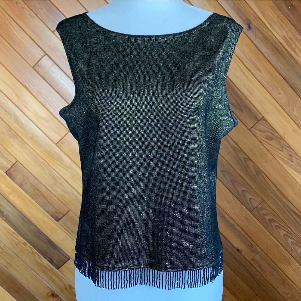 Vintage 80s Beaded Fringe Gold Tank